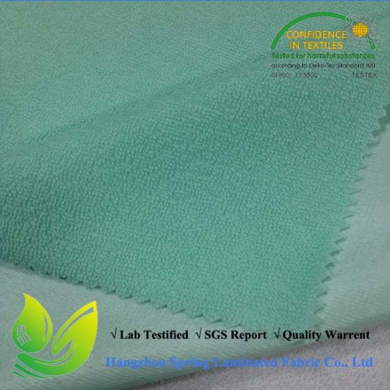 230cm Width Green Color Cotton Terry Towel Laminated with PU